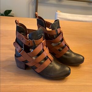 Sixtyseven Brown and Tan Leather Cutout Ankle Booties